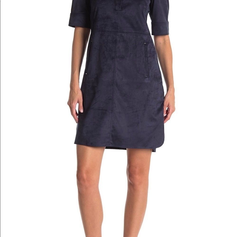 𝅺ELIE Tahari dress blue micro suede size 8 spring fall - Picture 2 of 12